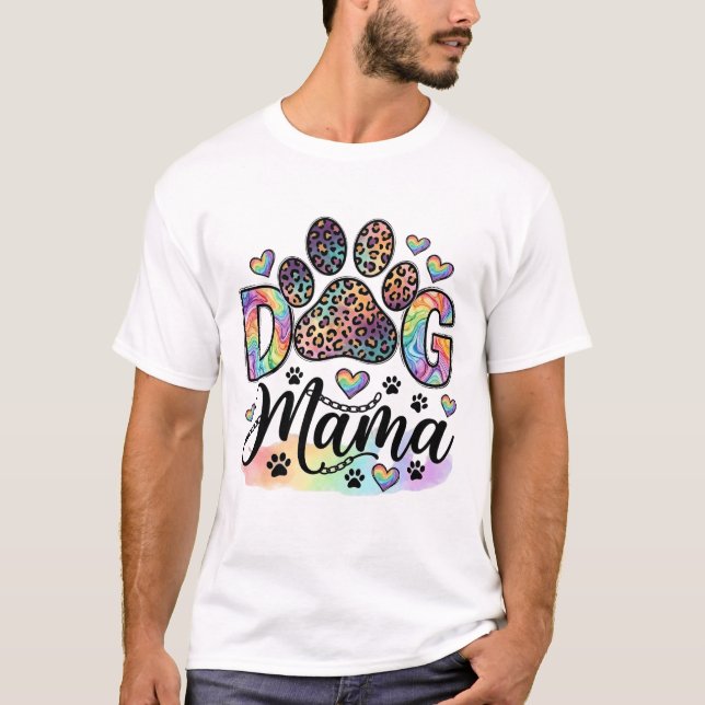 Camiseta Mamá Perro Pata Leopardo Arcoíris Acuarela Corazon (Anverso)