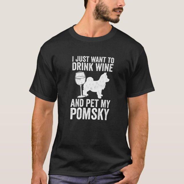 Camiseta Mamá Perro Pomsky, Papá Y Amante Del Vino (Anverso)