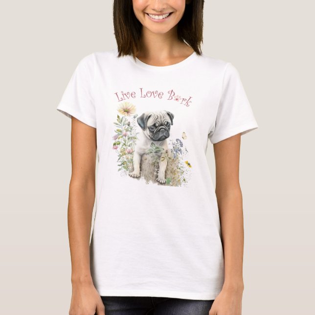 Camiseta Mamá Perro Pug Floral (Anverso)