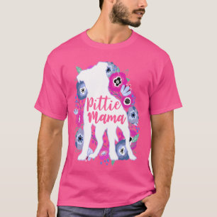 Camiseta Mamá Pittie Floral Flores Amante Pitbull Lindo Pit