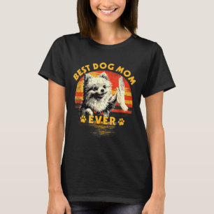 Camiseta Mamá pomerania atardecer retro divertido perro día