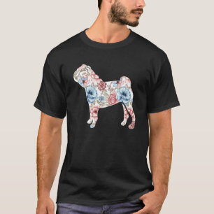 Camiseta Mamá Pug Lindo Flor Silueta Floral Raza de Perro