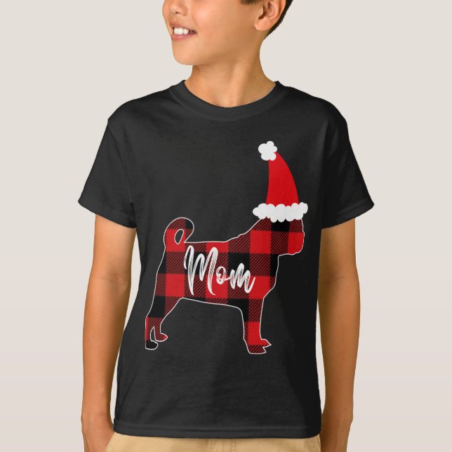 Camiseta Mamá Pug Navidades de Perro Mama Pajama Red Plaid  (Anverso)