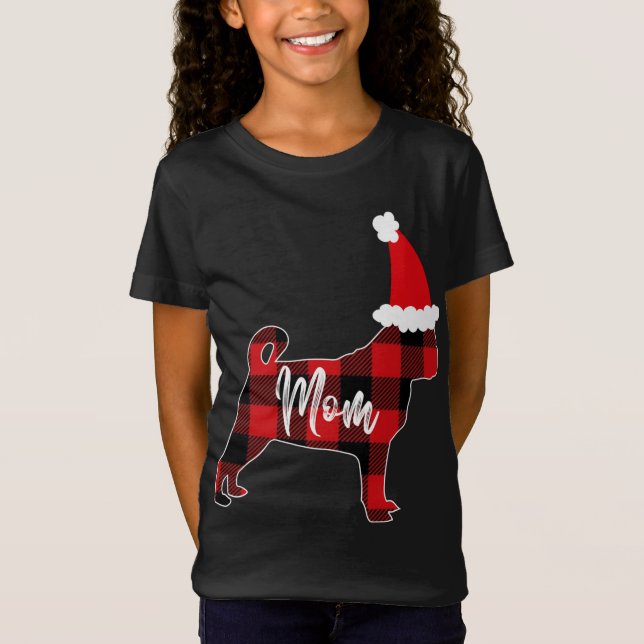 Camiseta Mamá Pug Navidades de Perro Mama Pajama Red Plaid  (Anverso)