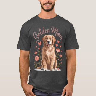 Camiseta Mamá Retriever Dorado Femenina Floral Amante Perro