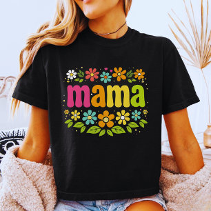 Camiseta Mamá Retro Floral Cuadrada Estresada Neon