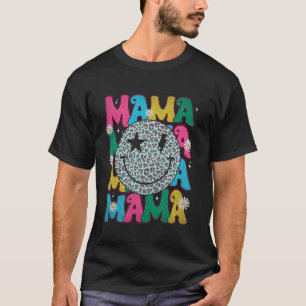 Camiseta Mamá Retro Groovy Cara Sonriente Leopardo Día Feli