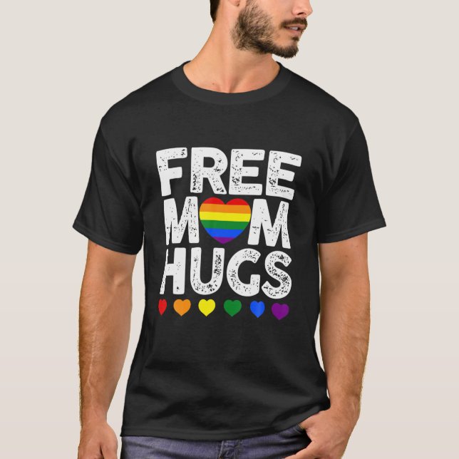 Camiseta Mamá retro sin corazón arcoiris abraza orgullo LGB (Anverso)