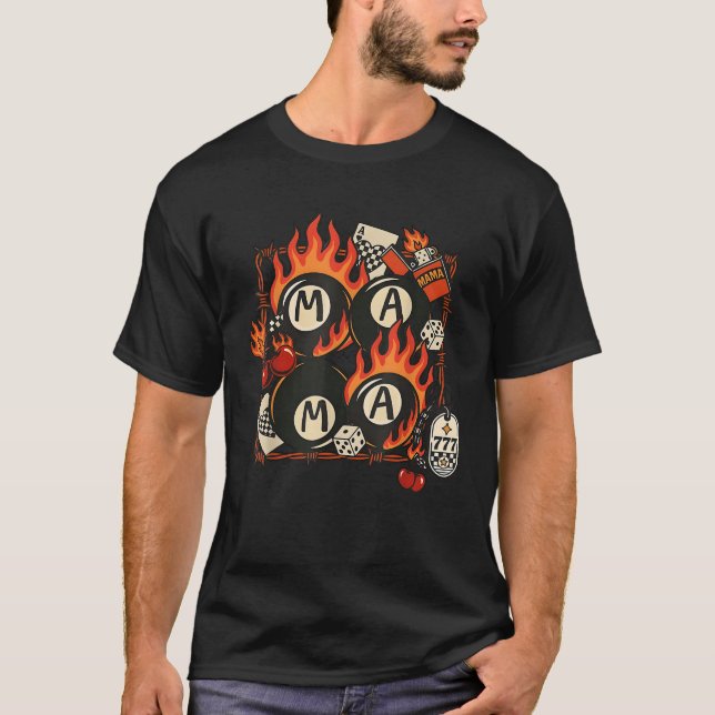 Camiseta Mama Rockabilly Retro Tattoo Style Flame Dice Cher (Anverso)