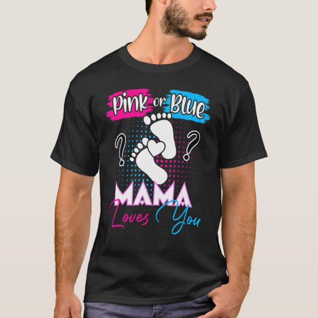 Camiseta Mamá rosa o azul ama el embarazo Revea de género (Anverso)