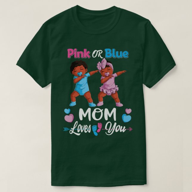 Camiseta Mamá Rosa O Azul Te Ama El Género Del Bebé Negro (Diseño del anverso)