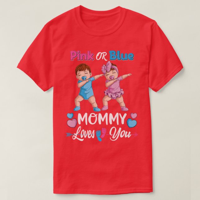 Camiseta Mamá Rosa O Azul Te Ama El Género Del Bebé Revelar (Diseño del anverso)