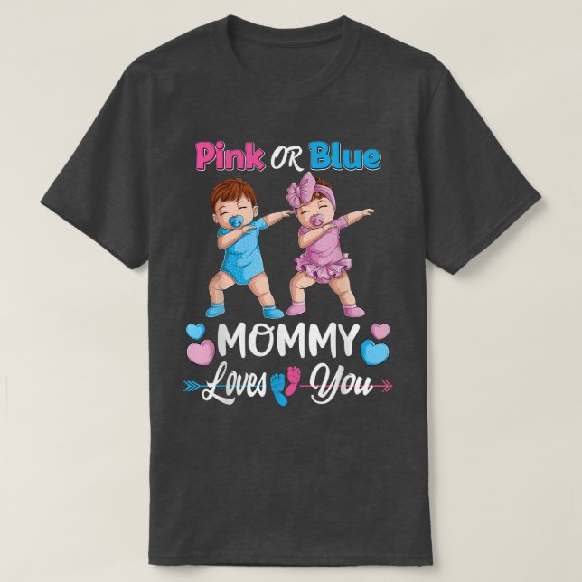Camiseta Mamá Rosa O Azul Te Ama El Género Del Bebé Revelar (Diseño del anverso)