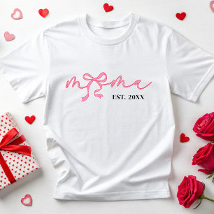 Camiseta Mamá Rosa Personalizada Est 2025 Coquette Bow Mom