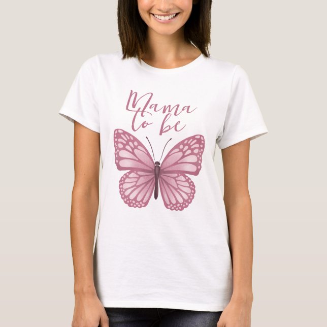 Camiseta Mamá rosada linda será Baby Shower mariposa (Anverso)