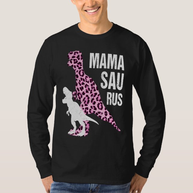 Camiseta Mama Saurus Pink Leopard Dinosaur Rex Mom Life Mot (Anverso)