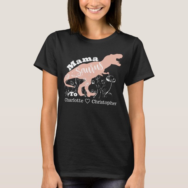 Camiseta Mama Saurus - Silhouette rosa T-Rex (Anverso)
