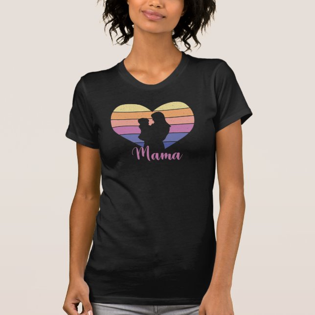 Camiseta Mamá - Silhouette de corazón retro madre e hijo (Anverso)