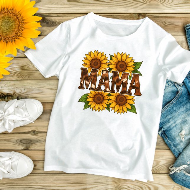 Camiseta Mama Sunflowers: regalo para la moda del Día de la (Mama Sunflowers Rustic Country Cowhide Western T-shirt for Mom, Gift for Mom Mother's day gift)