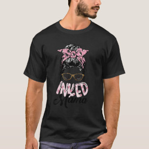Camiseta Mama Tattoo Mom Pink Skull Gothic Messy Bun