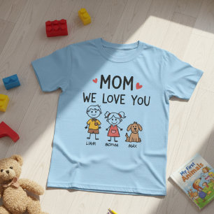 Camiseta Mamá Te Amamos Ilustración De Nombres De Niños Lin