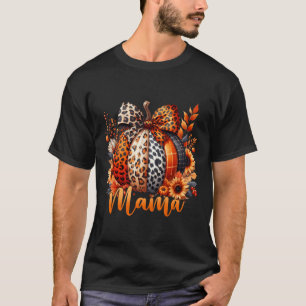 Camiseta Mama Thankding Leopard Pumpkin Sunflower Coquet
