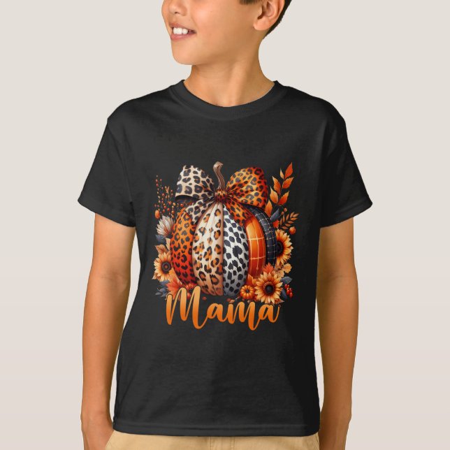 Camiseta Mama Thankding Leopard Pumpkin Sunflower Coquet (Anverso)