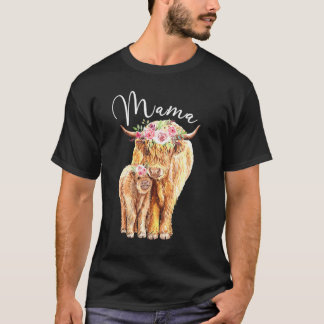 Camiseta Mama Vaca Highland Con Ternero Floral Día de las M