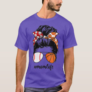 Camiseta Mamá Vida Béisbol Básquetbol Mamá desordenada bun