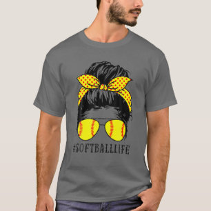 Camiseta Mamá Vida Béisbol Softball Messy Bun Player Madre