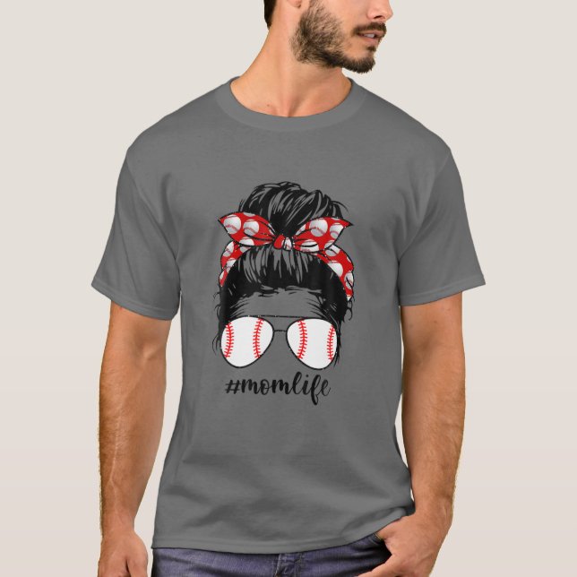 Camiseta Mamá Vida De Béisbol Vida Desordenada De Bun Momli (Anverso)