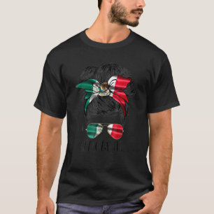 Camiseta Mamá Vida Desordenada Bun Bandera Mexicana Día De