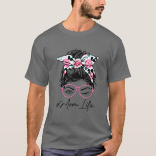 Camiseta Mamá Vida Desordenada Bun Hair Pink Floral Headban