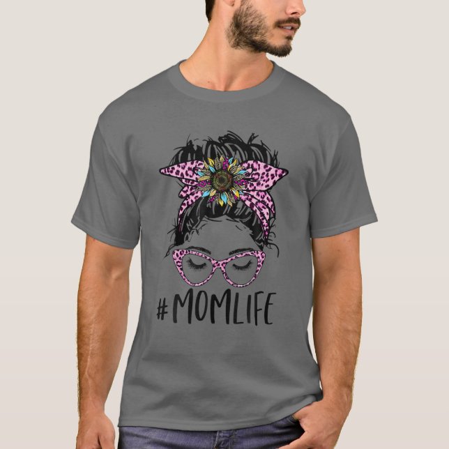 Camiseta Mamá vida desordenada Bun Lopardo Rosa Glasses Ban (Anverso)