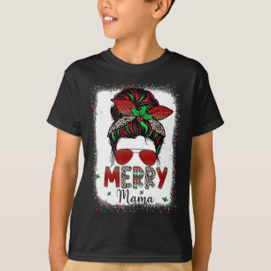 Camiseta Mamá Vida Desordenada Bun Plaid Leopard Navidad Me