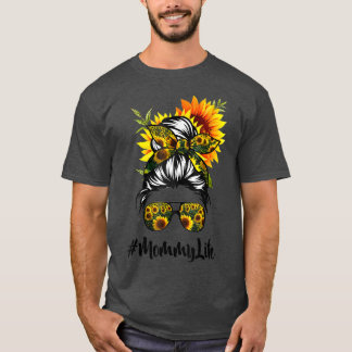 Camiseta Mamá vida desordenada Hair Bun Sunflower Mujeres M