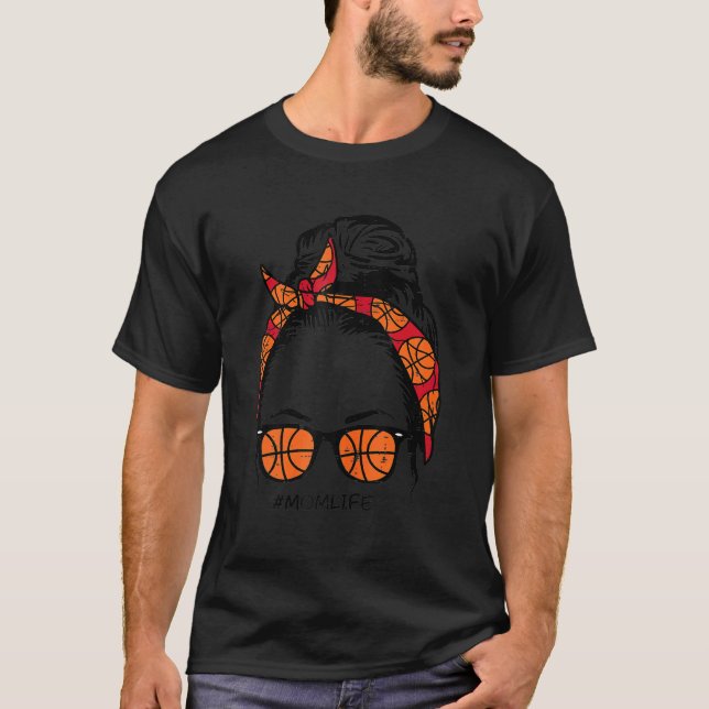 Camiseta Mamá Vida En El Basketball Desordenado Bun Hair Ga (Anverso)