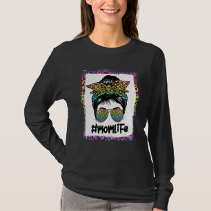 Camiseta Mamá Vida Messy Hair Bun Leopardo Rosa Mujeres Imp
