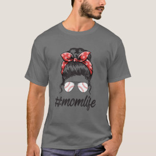 Camiseta Mamá Vida Softball Béisbol Desordenado Bun Mamá Ma
