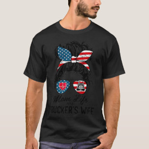 Camiseta Mamá vida y camioneros esposa estadounidense bande