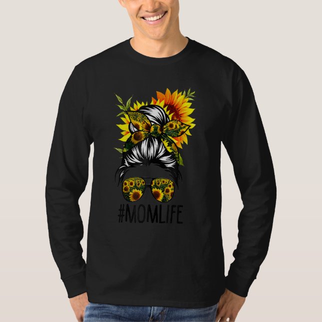 Camiseta Mamá vive desordenada hair bun girasol mujeres mad (Anverso)