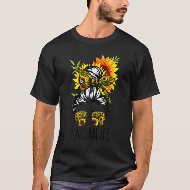 Camiseta Mamá vive desordenada hair bun girasol mujeres mad (Anverso)