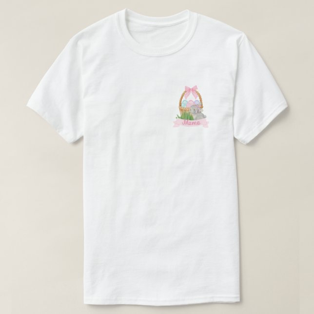 Camiseta Mama Watercolor Pocket Cesta de Pascua Rosa (Diseño del anverso)