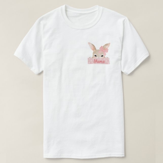 Camiseta Mama Watercolor Pocket Pink Easter Bunny (Diseño del anverso)