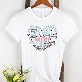 Camiseta Mamá Word Nube Azul y Corazón Rosa