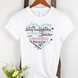 Camiseta Mamá Word Nube Azul y Corazón Rosa