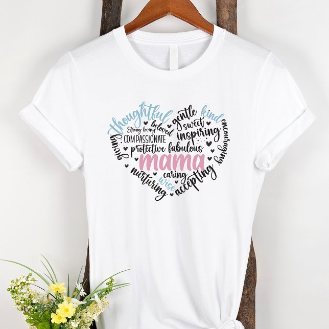 Camiseta Mamá Word Nube Azul y Madre Corazón Rosa (Subido por el creador)