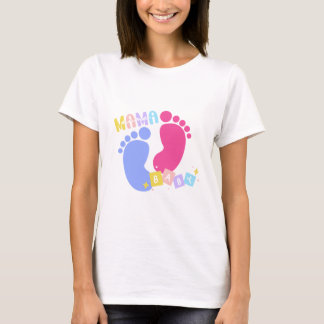 Camiseta Mamá y bebé huellas rosadas y azules lindas