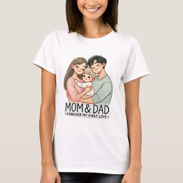 Camiseta Mamá y papá aman a una familia linda abrazando la  (Anverso)