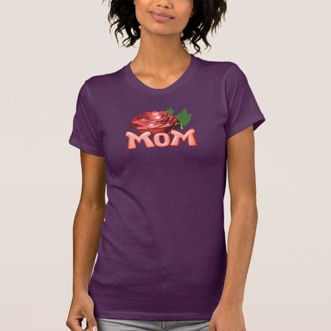 Camiseta Mamá y Rosa Roja con gotas de agua (Anverso)